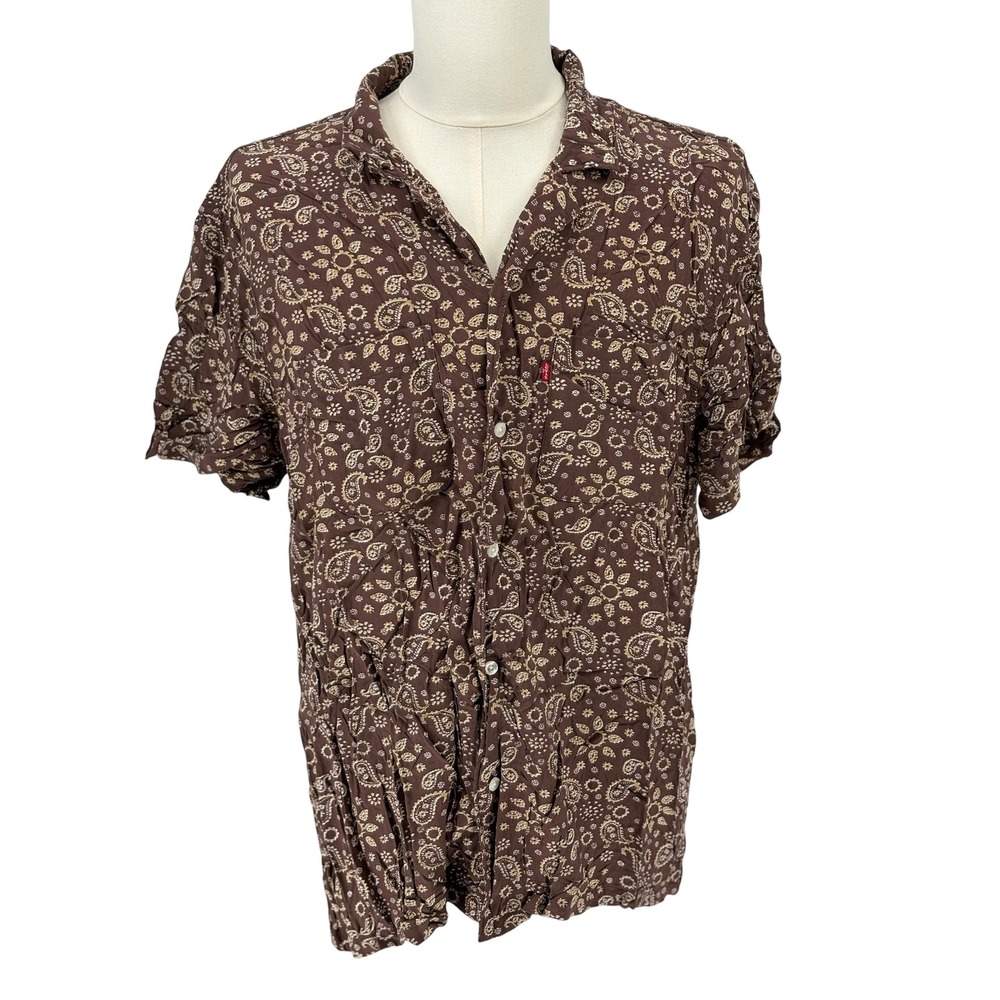 Levi's Button Down Shirt Brown Paisley Relaxed Fit Short Sleeve Size L